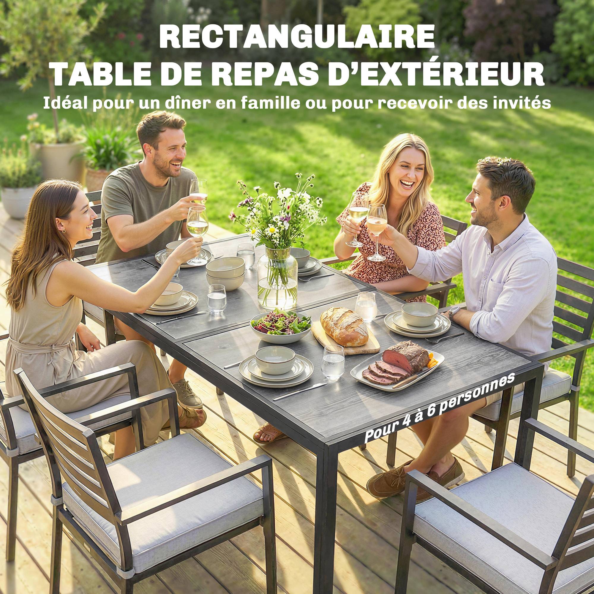 Outsunny - Table de jardin pour 4 à 6 personnes pieds en acier gris - Image 7