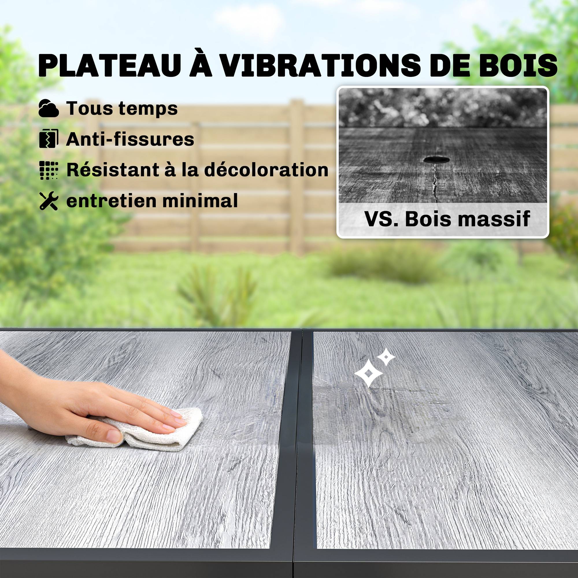 Outsunny - Table de jardin pour 4 à 6 personnes pieds en acier gris - Image 8