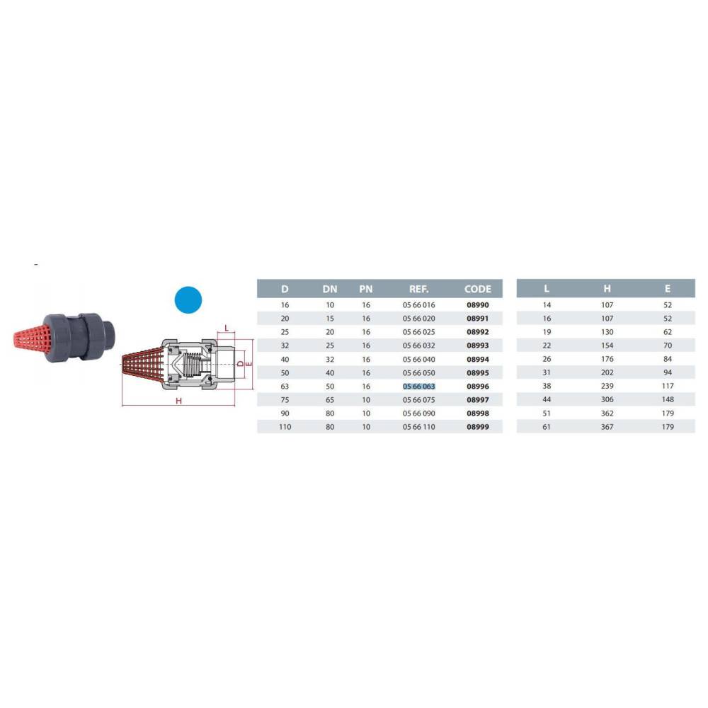 ø63 mm, Clapet crépine à ressort en PVC pression. - Image 3