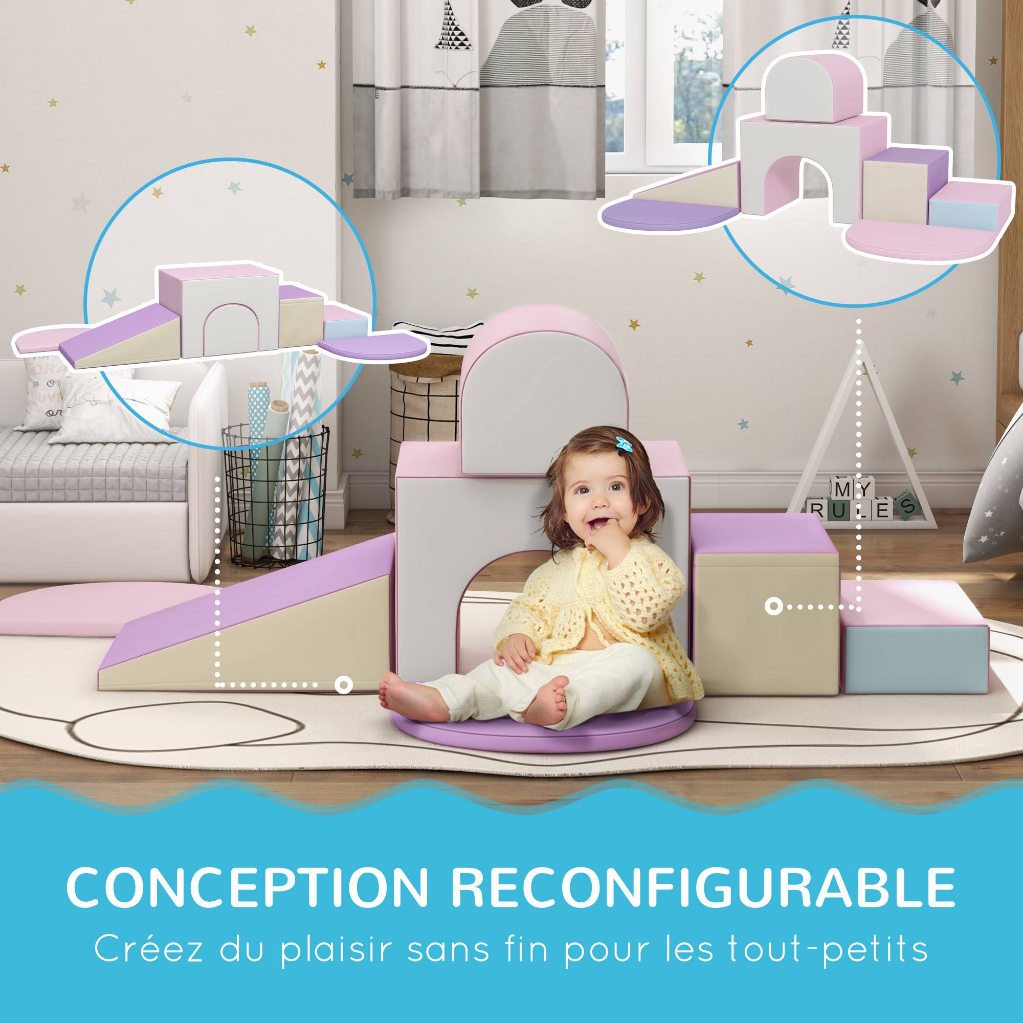 7PCS Module motricité bébé parcours motricité bébé en mousse EPE pour enfants d'âge préscolaire, multicolore - Image 8