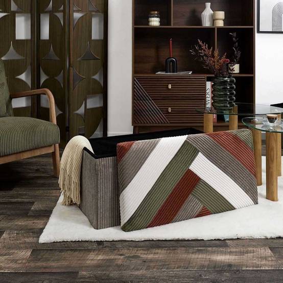The Home Deco Factory - Banc coffre pliable patchwork côtelé Scott - Image 3