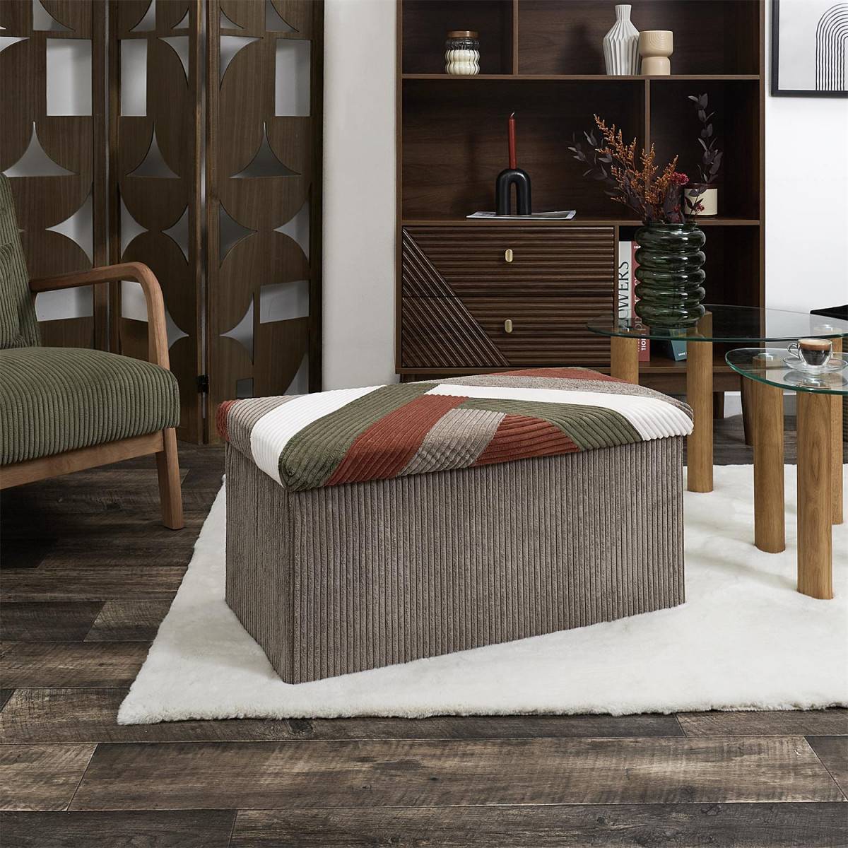 The Home Deco Factory - Banc coffre pliable patchwork côtelé Scott - Image 5