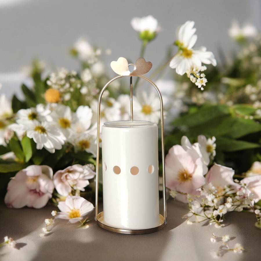 Brûle Parfum Cinco - Brûleur Cire Parfumée – Diffuseur Parfum d'Ambiance – Bougeoir en Céramique et Métal - Haut: 21 cm - Zen'Arôme - Image 1