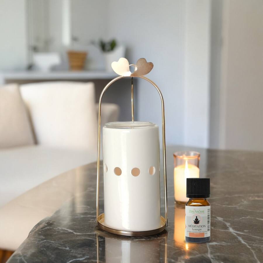 Brûle Parfum Cinco - Brûleur Cire Parfumée – Diffuseur Parfum d'Ambiance – Bougeoir en Céramique et Métal - Haut: 21 cm - Zen'Arôme - Image 2