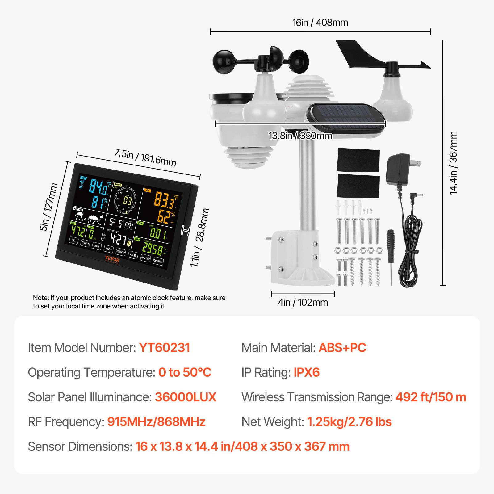 VEVOR Station Météo Sans Fil 7 en 1 Grand Écran 7,5 po pour Intérieur Extérieur - Image 7