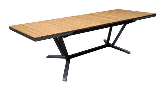 Proloisirs - Table extensible - VITA - Aluminium époxy graphite - Plateau lames teck FSC 100% - 180/240 x 100 cm