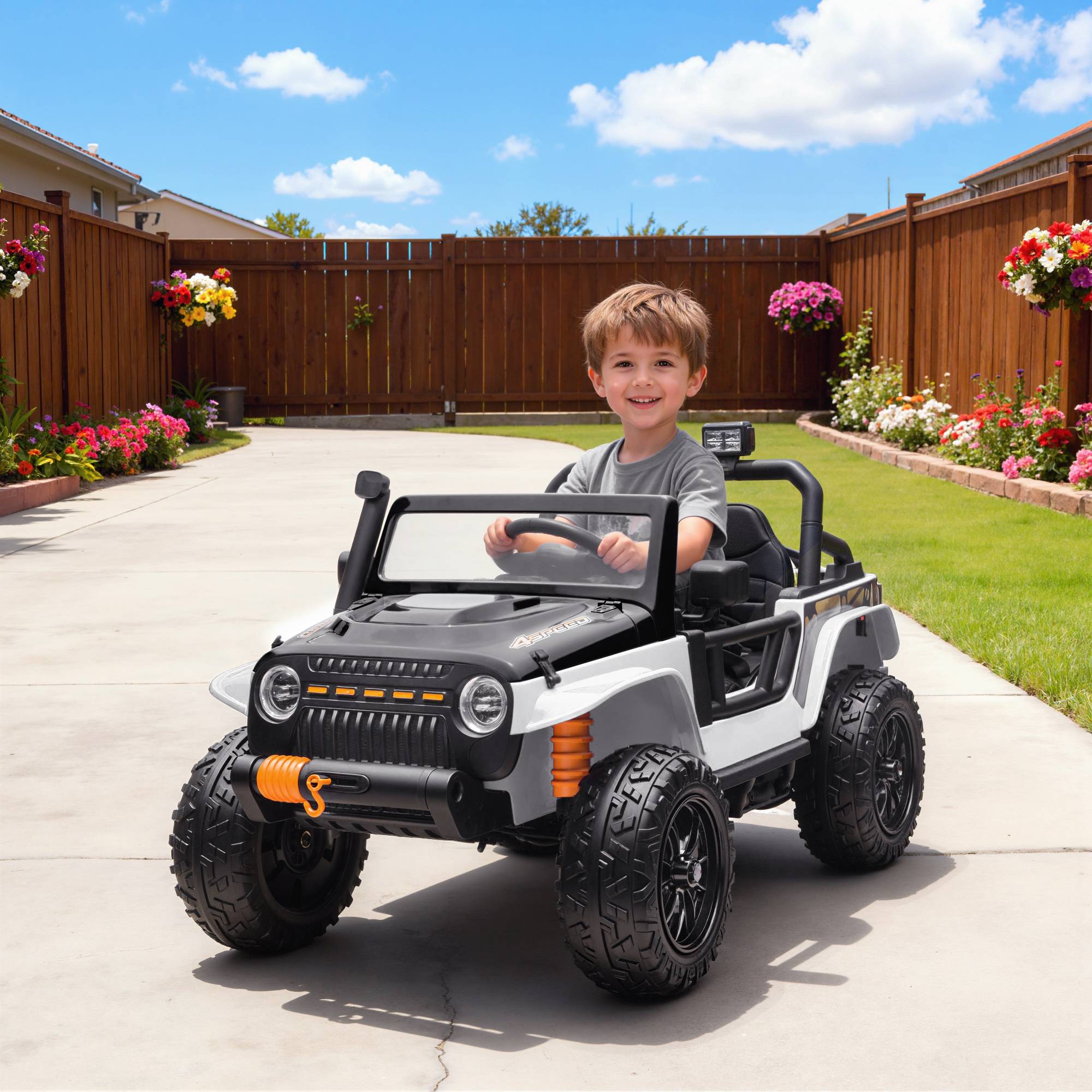 Sans Marque - Voiture électrique enfants 12V siège parent-enfant télécommande musique klaxon lumières LED 3-8 ans blanche - Image 3