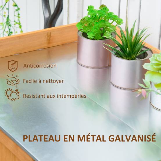 Armoire de Jardin sur Pied 2 en 1 avec Table de Rempotage, Double Porte, Plateau Acier Galvanisé, Bois de Cèdre - Image 7
