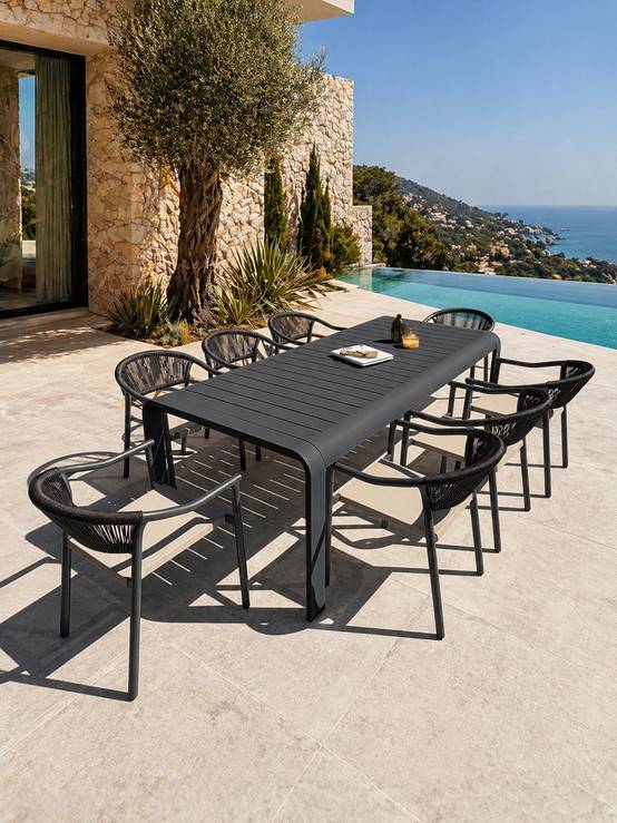 Dcb Garden - Ensemble repas de jardin en aluminium 8 places - Gris anthracite - HANOI - Image 2