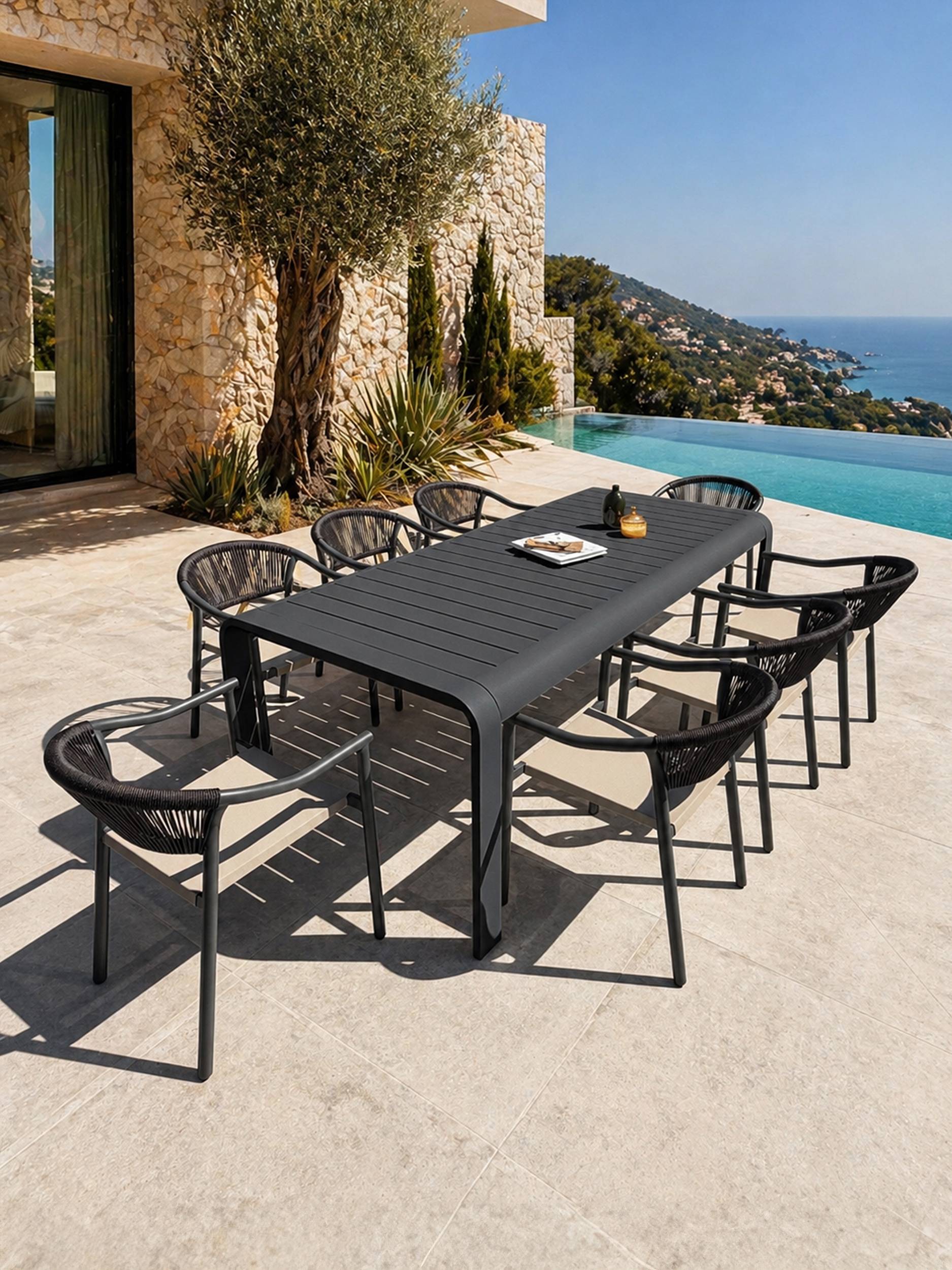 Dcb Garden - Ensemble repas de jardin en aluminium 8 places - Gris anthracite - HANOI - Image 2