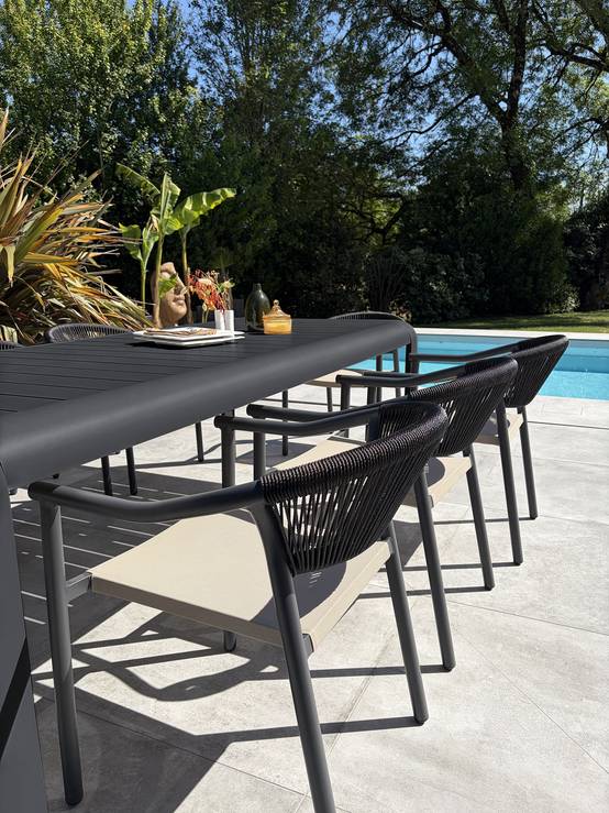 Dcb Garden - Ensemble repas de jardin en aluminium 8 places - Gris anthracite - HANOI - Image 3