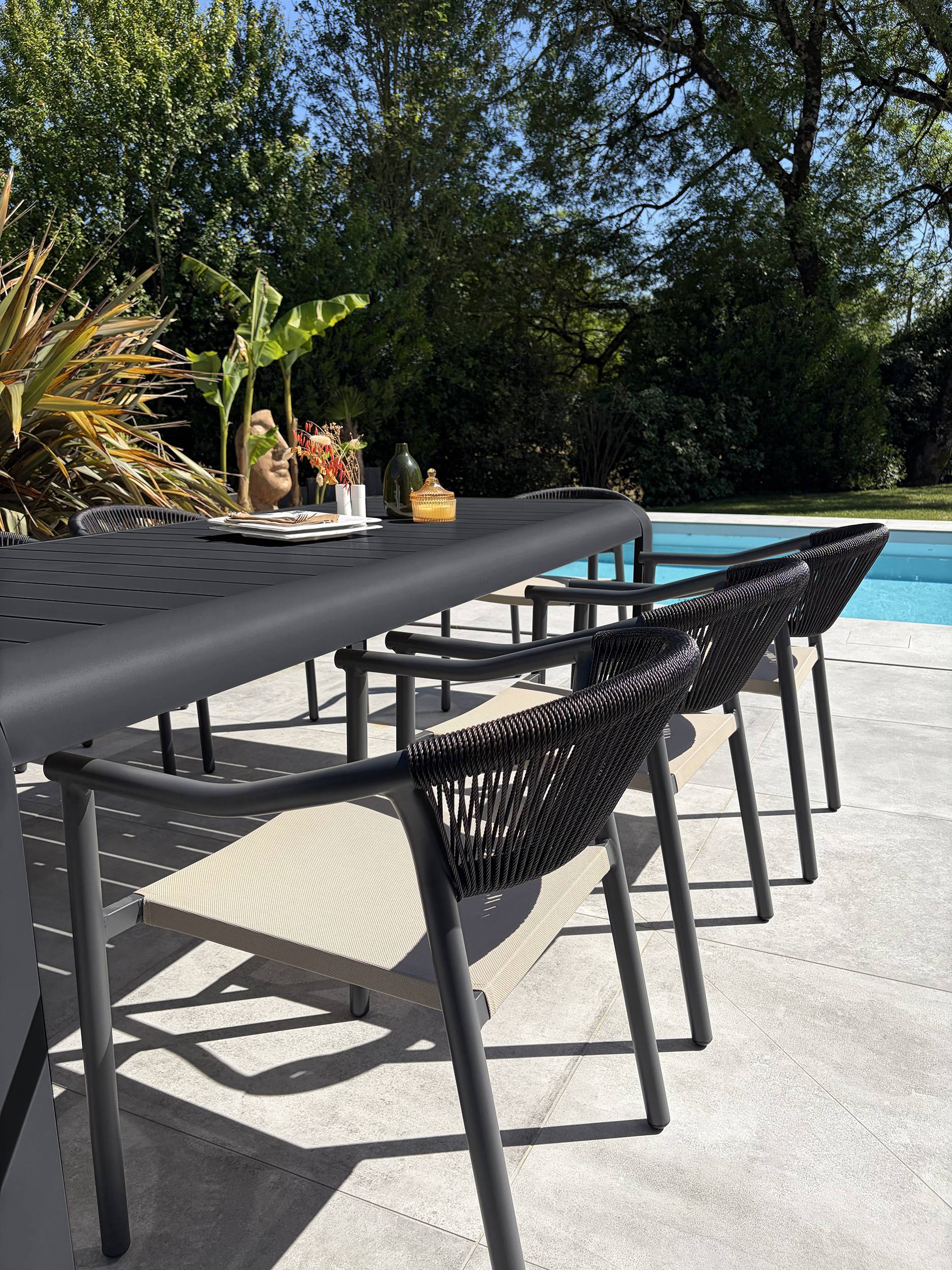 Dcb Garden - Ensemble repas de jardin en aluminium 8 places - Gris anthracite - HANOI - Image 3