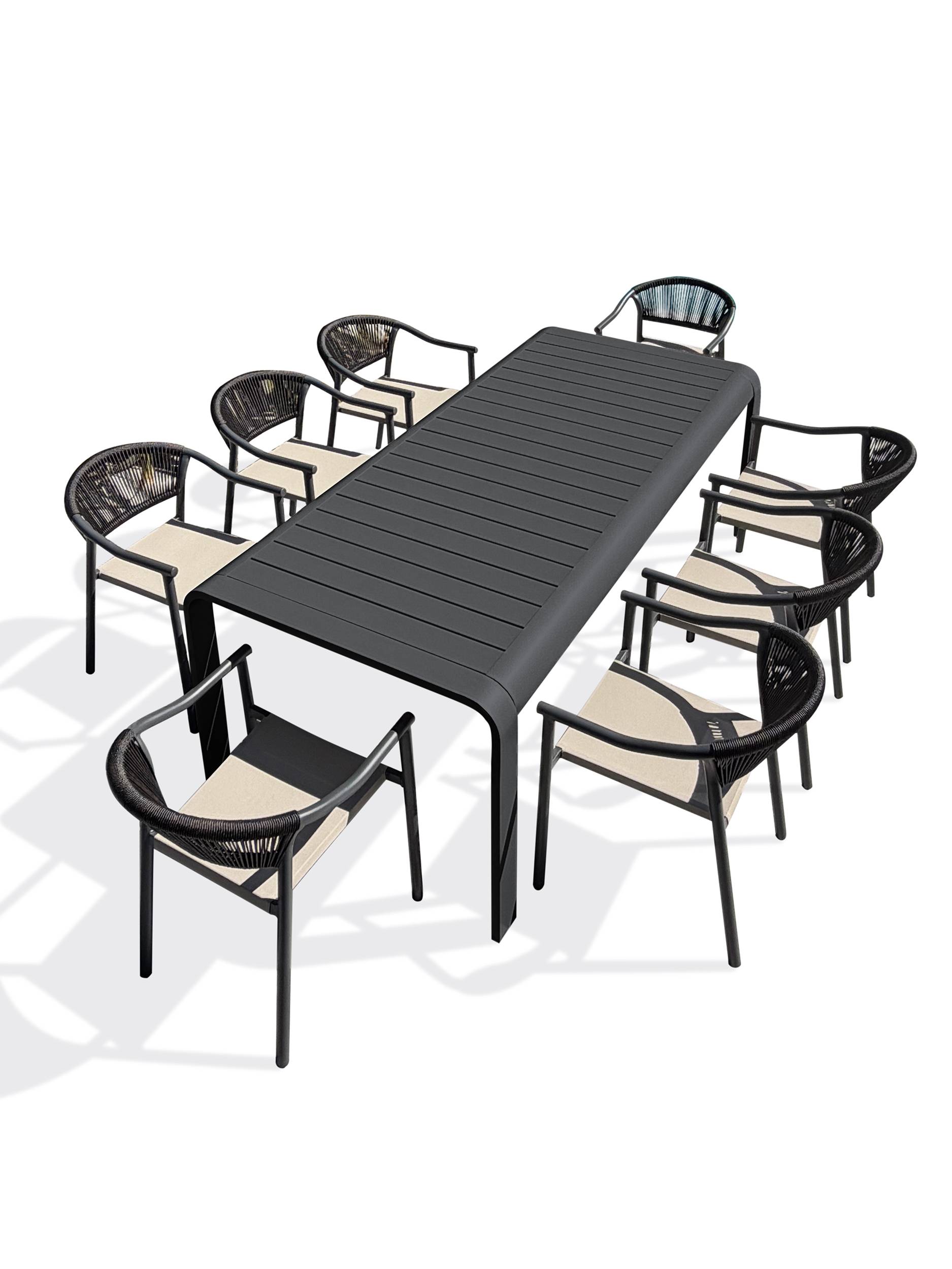 Dcb Garden - Ensemble repas de jardin en aluminium 8 places - Gris anthracite - HANOI - Image 1