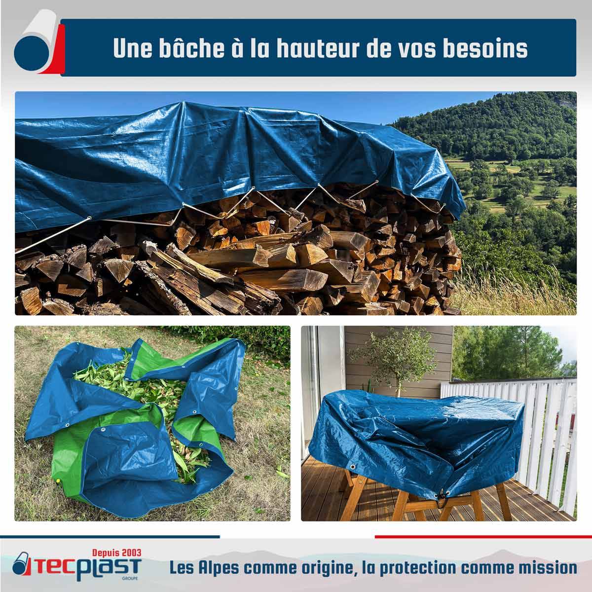 Bâche de Protection 4x5 m SR150MU Bleue et Verte - Haute Qualité - Bâche d'extérieur imperméable avec oeillets TECPLAST - Image 2