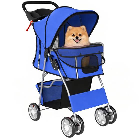 ComfortXL - Poussette pliable pour chien et chat en acier et tissu Oxford bleu 75 x 45 x 97 cm avec frein et panier - Image 2