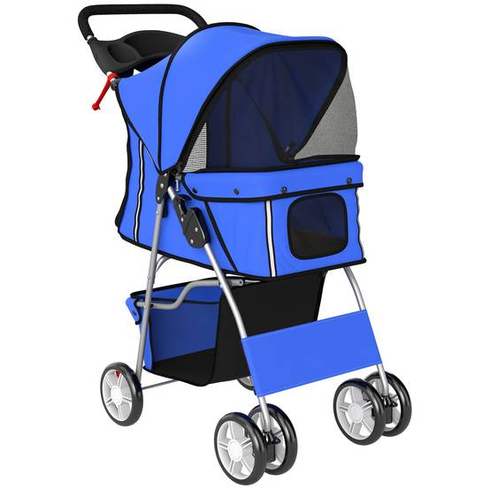 ComfortXL - Poussette pliable pour chien et chat en acier et tissu Oxford bleu 75 x 45 x 97 cm avec frein et panier - Image 10