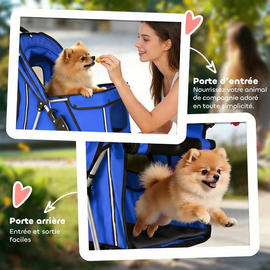 ComfortXL - Poussette pliable pour chien et chat en acier et tissu Oxford bleu 75 x 45 x 97 cm avec frein et panier - Image 7
