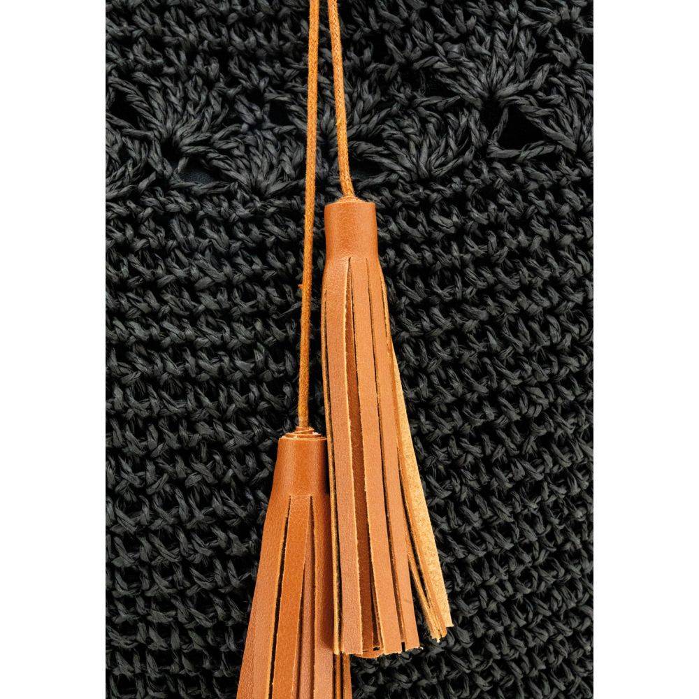 Aubry Gaspard - Sac tressé noir avec anse en bambou - Image 4