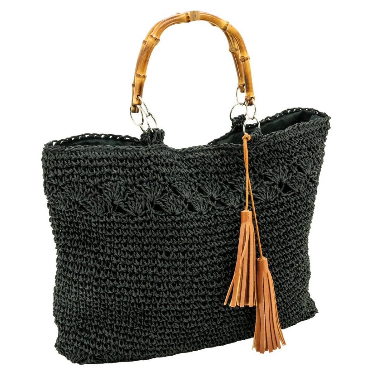 Aubry Gaspard - Sac tressé noir avec anse en bambou - Image 1