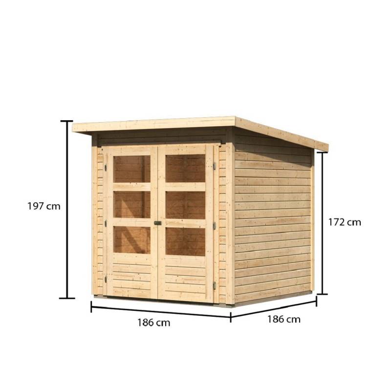 Abri de jardin en épicéa massif 3,46m² Stockach 2 avec double porte vitrée Karibu - Image 2
