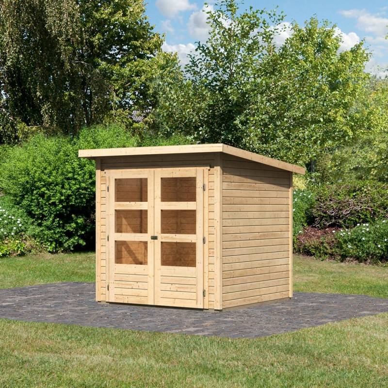Abri de jardin en épicéa massif 3,46m² Stockach 2 avec double porte vitrée Karibu