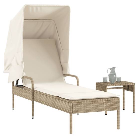 Vidaxl - Chaise longue avec auvent et table beige résine tressée vidaXL 368201 - Image 1