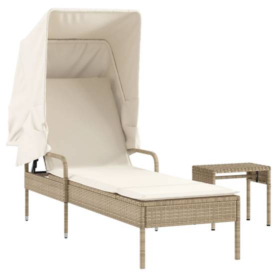 Vidaxl - Chaise longue avec auvent et table beige résine tressée vidaXL 368201 - Image 2
