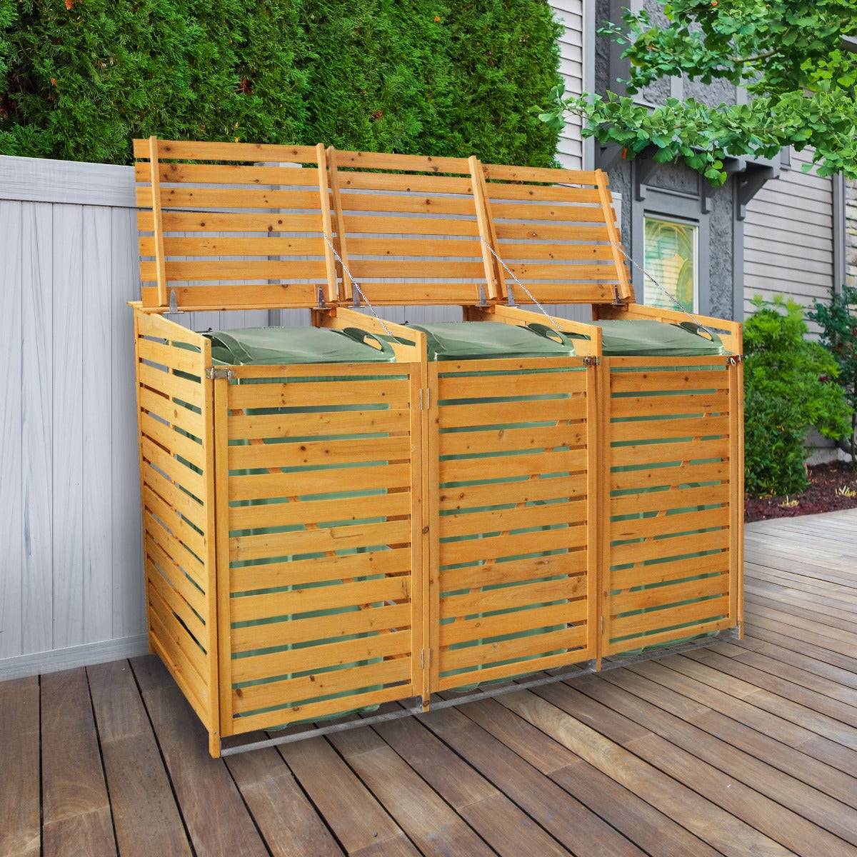 Monstershop - Cache Poubelle Triple en Bois - Image 2