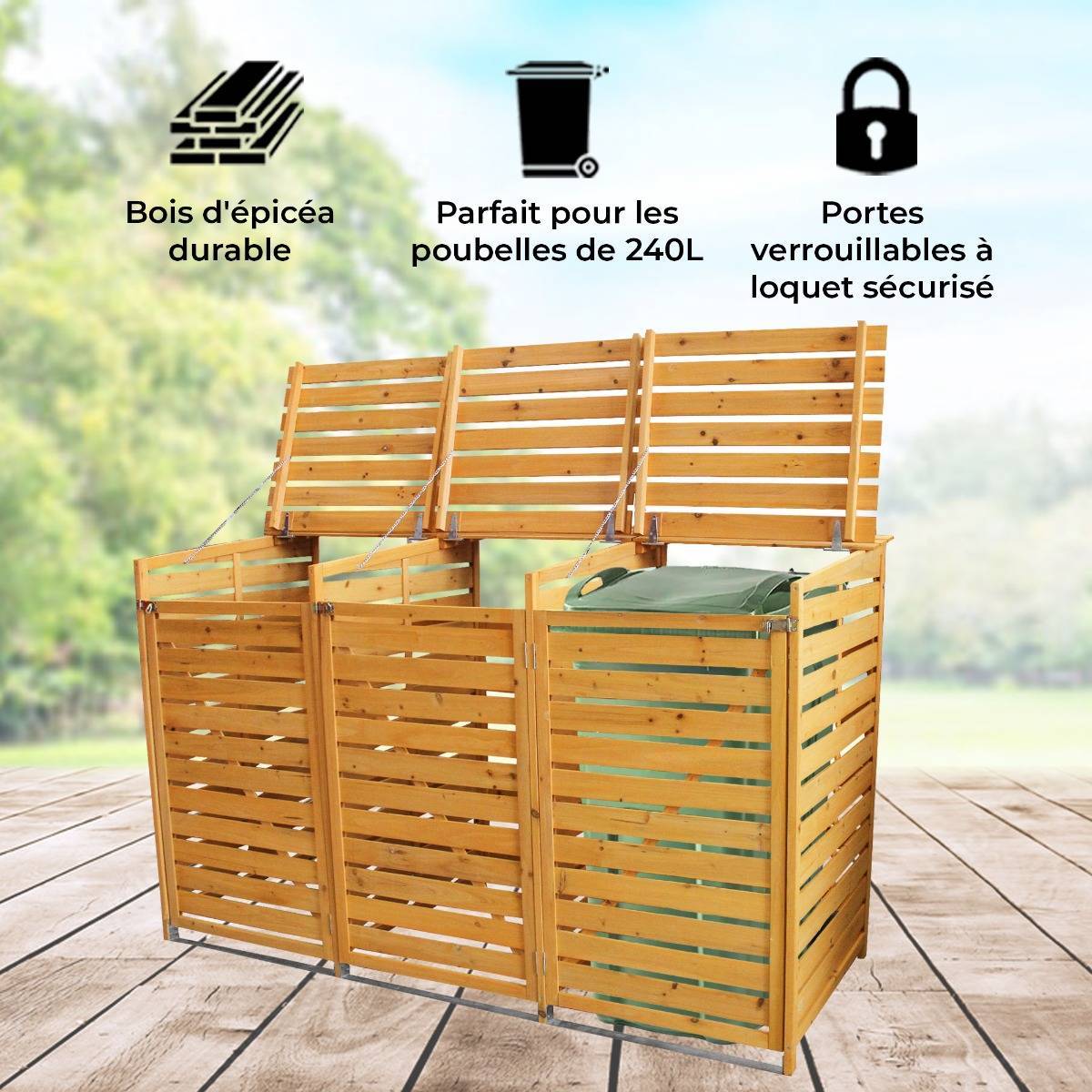 Monstershop - Cache Poubelle Triple en Bois - Image 5