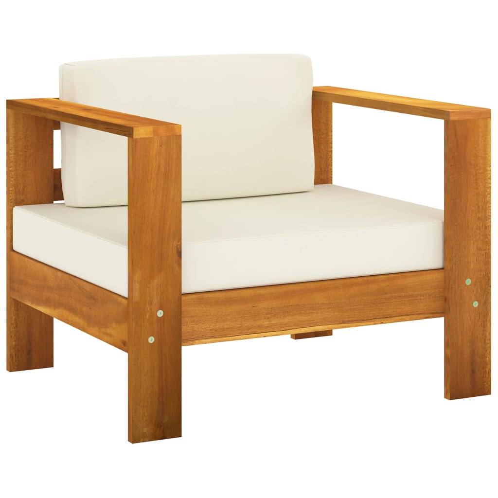 Helloshop26 - Salon de jardin meuble d'extérieur ensemble de mobilier 8 pièces avec coussins blanc crème bois d'acacia - Image 2