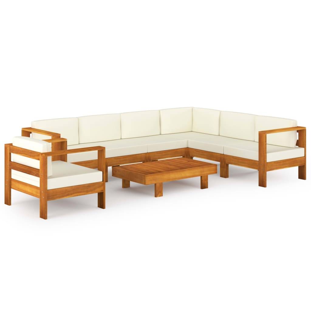 Helloshop26 - Salon de jardin meuble d'extérieur ensemble de mobilier 8 pièces avec coussins blanc crème bois d'acacia - Image 1
