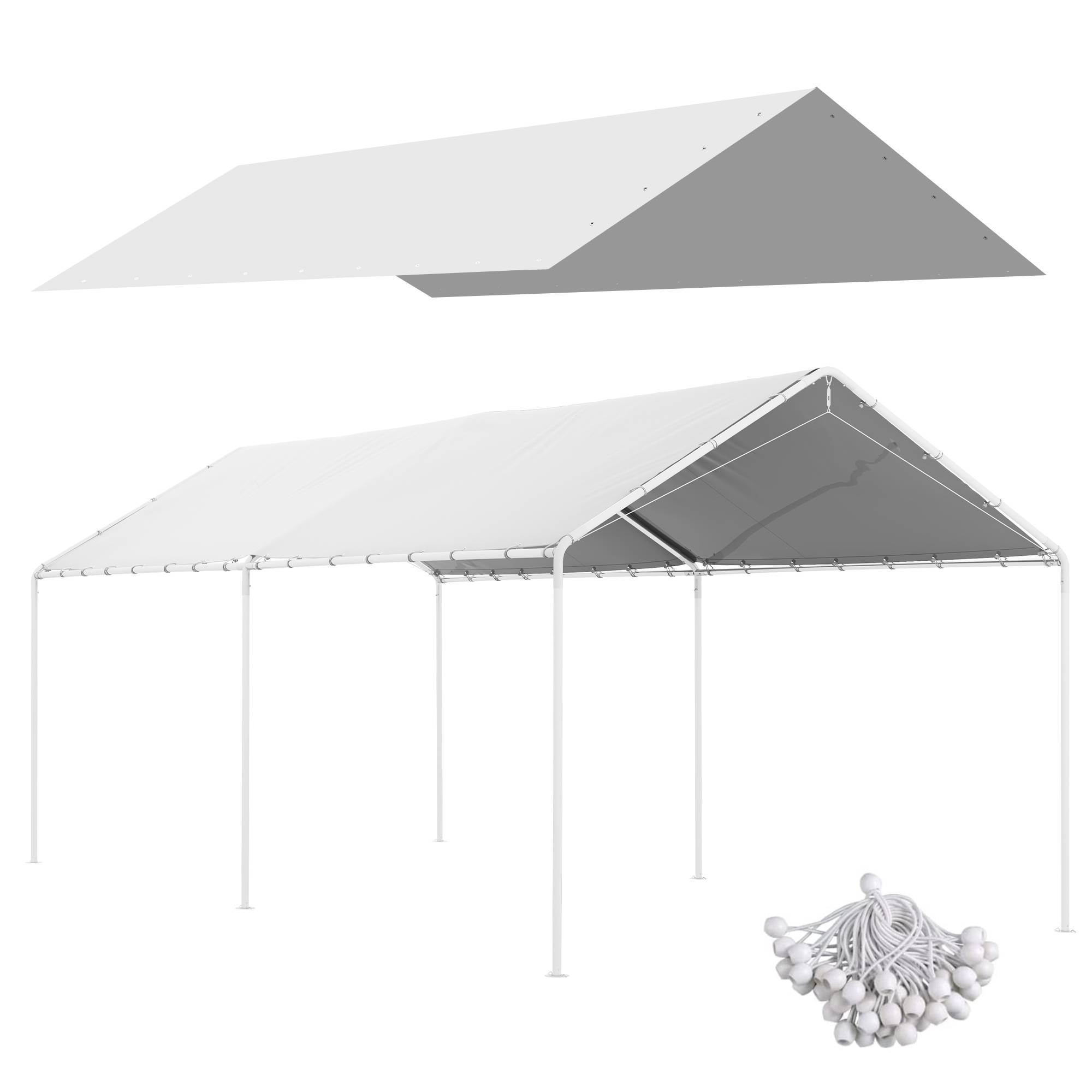 Outsunny - Toile de rechange carport auvent voiture dim. 6L x 3l m tendeurs élastiques inclus PE haute densité blanc - Image 1