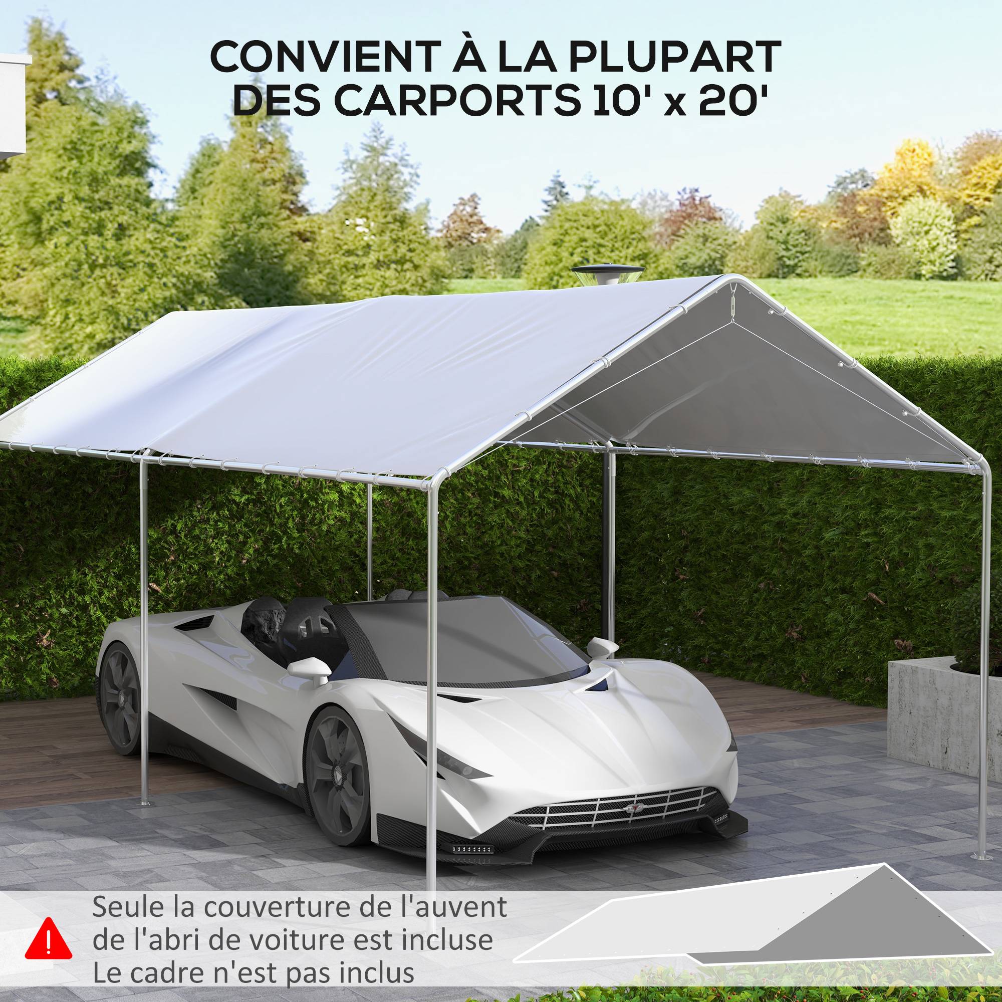 Outsunny - Toile de rechange carport auvent voiture dim. 6L x 3l m tendeurs élastiques inclus PE haute densité blanc - Image 3