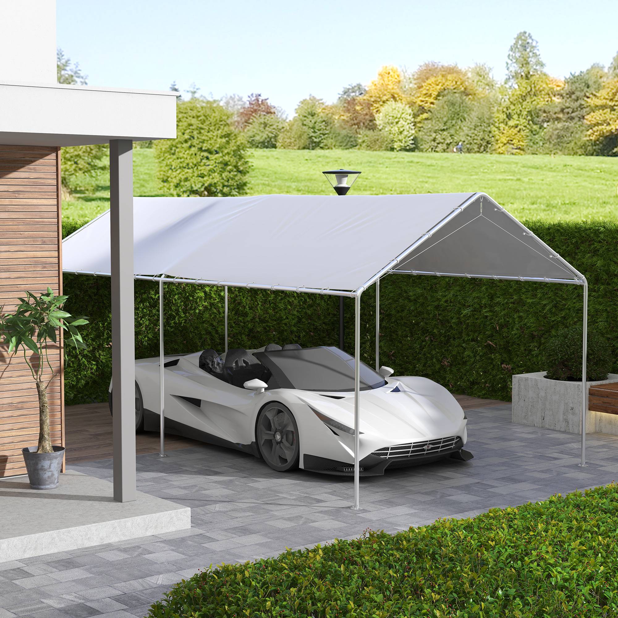 Outsunny - Toile de rechange carport auvent voiture dim. 6L x 3l m tendeurs élastiques inclus PE haute densité blanc - Image 2