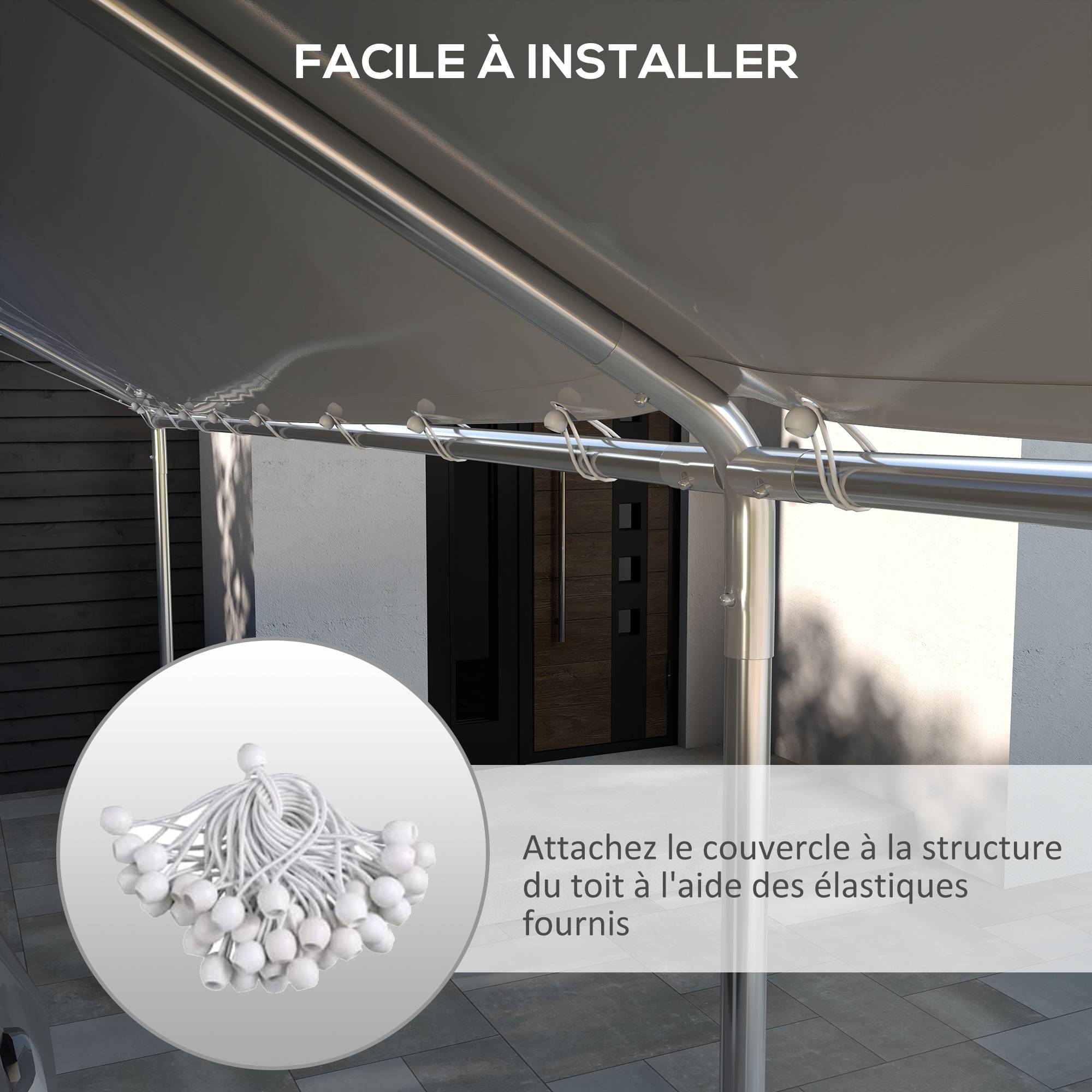 Outsunny - Toile de rechange carport auvent voiture dim. 6L x 3l m tendeurs élastiques inclus PE haute densité blanc - Image 5
