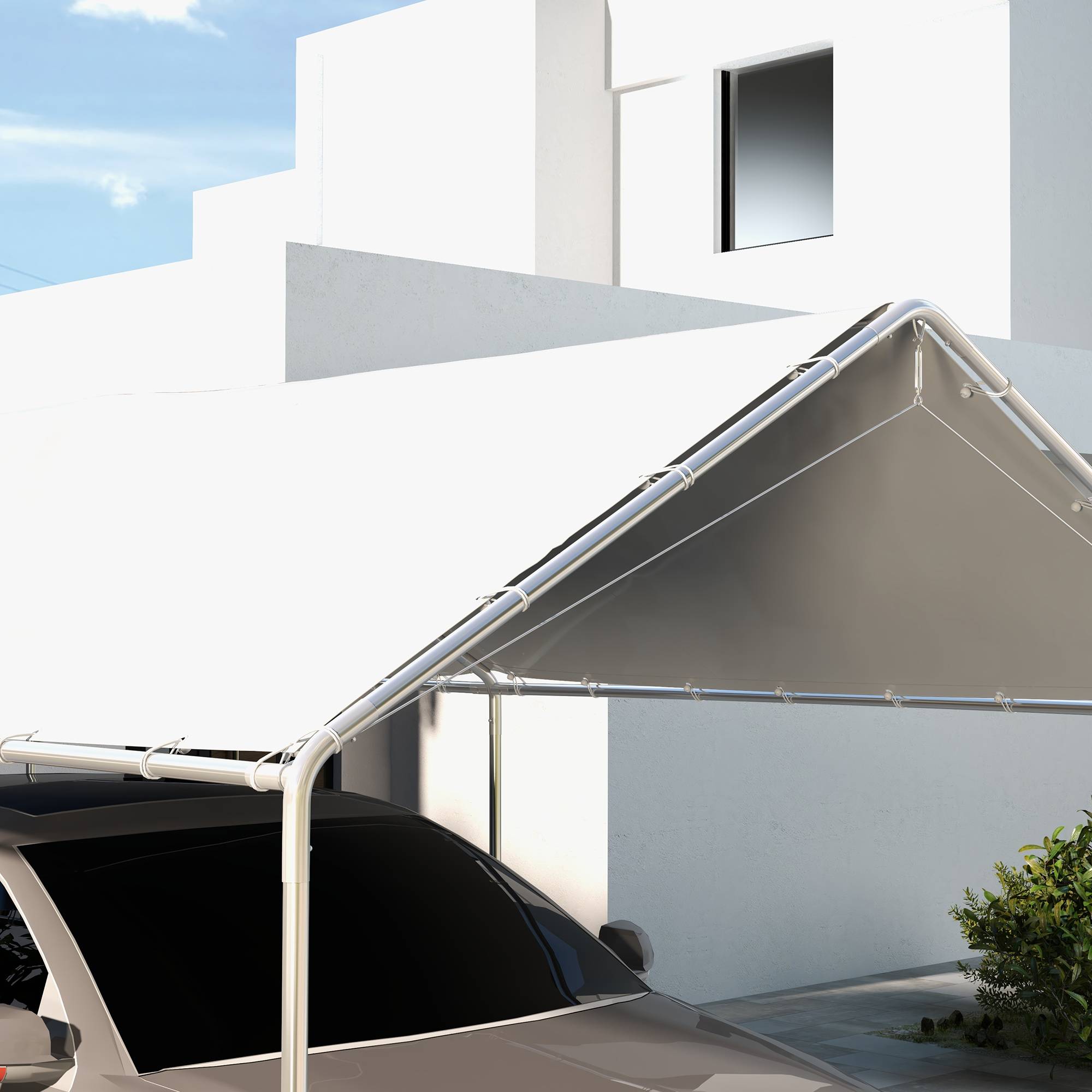 Outsunny - Toile de rechange carport auvent voiture dim. 6L x 3l m tendeurs élastiques inclus PE haute densité blanc - Image 7