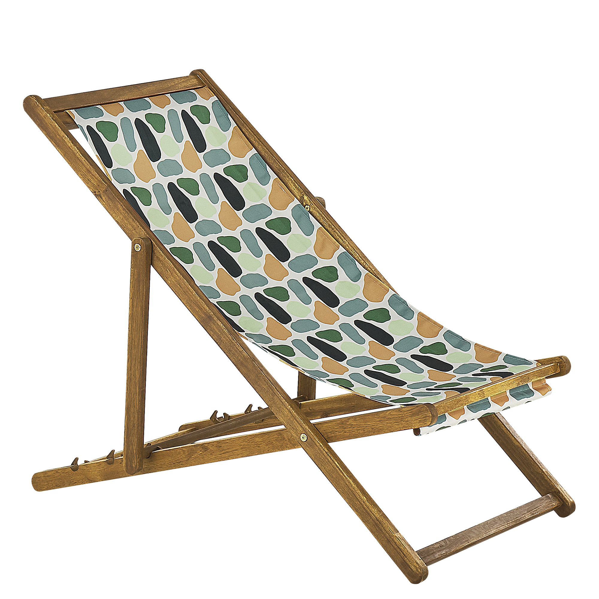 Beliani - 2 Transats Chiliennes Pliantes et Réglables en Bois d'Acacia Clair et Textile Motif Géométrique avec Toiles de Remplacement - Image 4