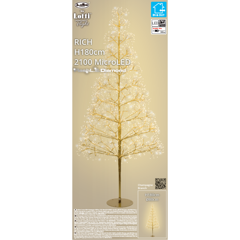 Lotti - Sapin Lumineux RICH Champagne H180cm 1800 MicroLED FlashLED avec Rameaux Lotti - Image 7