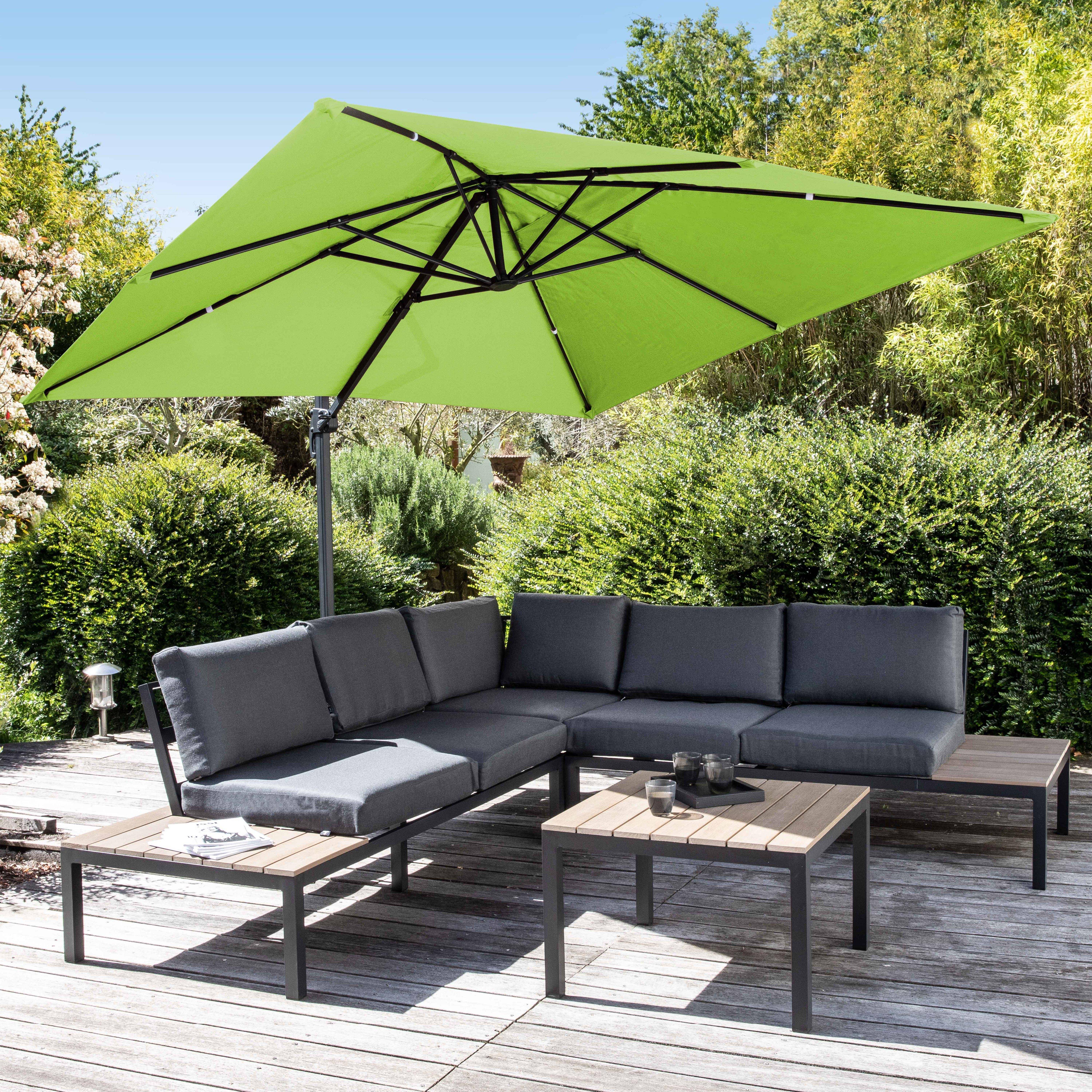 Oviala - Parasol déporté inclinable et rotatif  3x3m et 4 dalles lestées vert Malaga - Oviala - Image 3