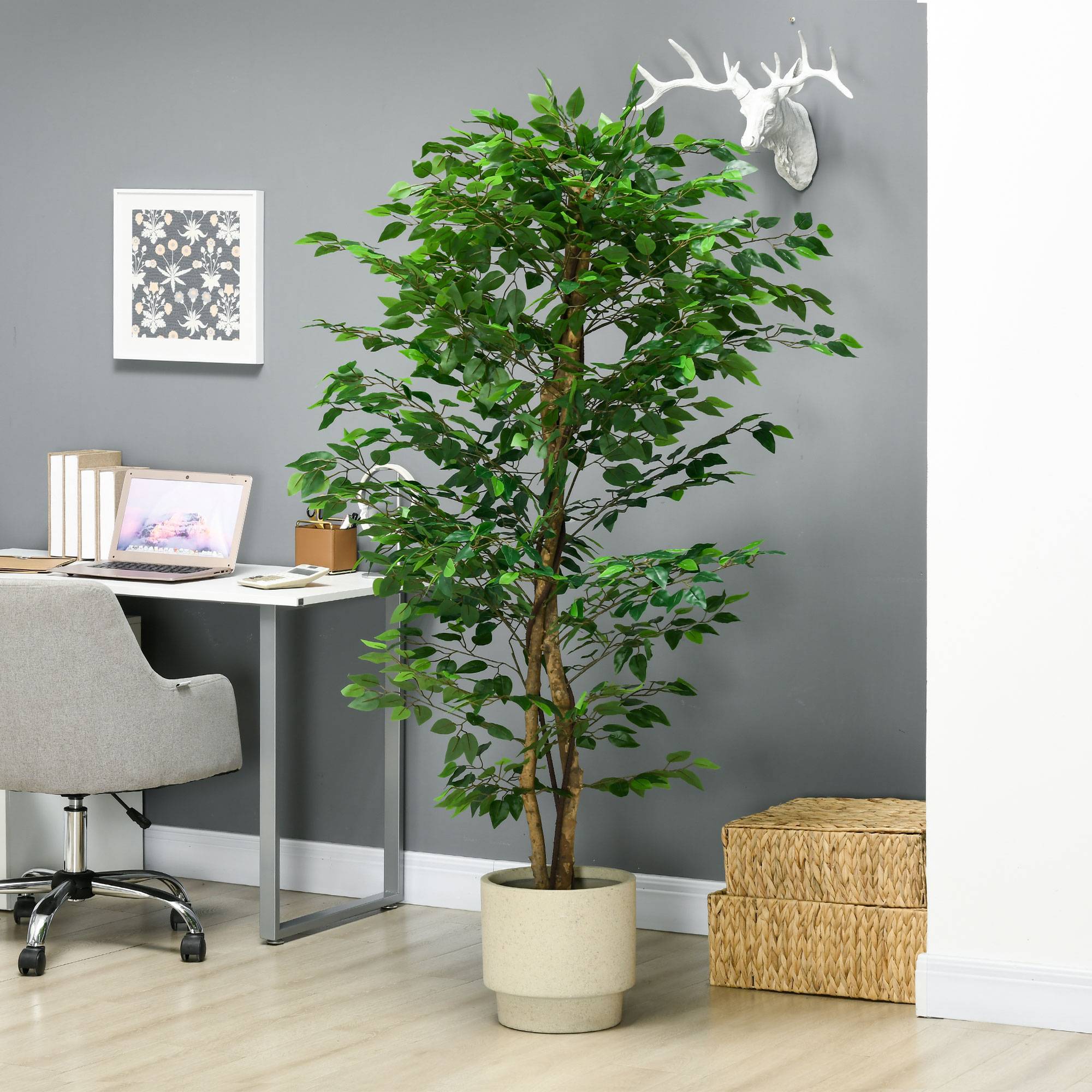 Sans Marque - Ficus artificiel, réaliste, facile d'entretien, pot inclus, 180 cm, vert - Image 9