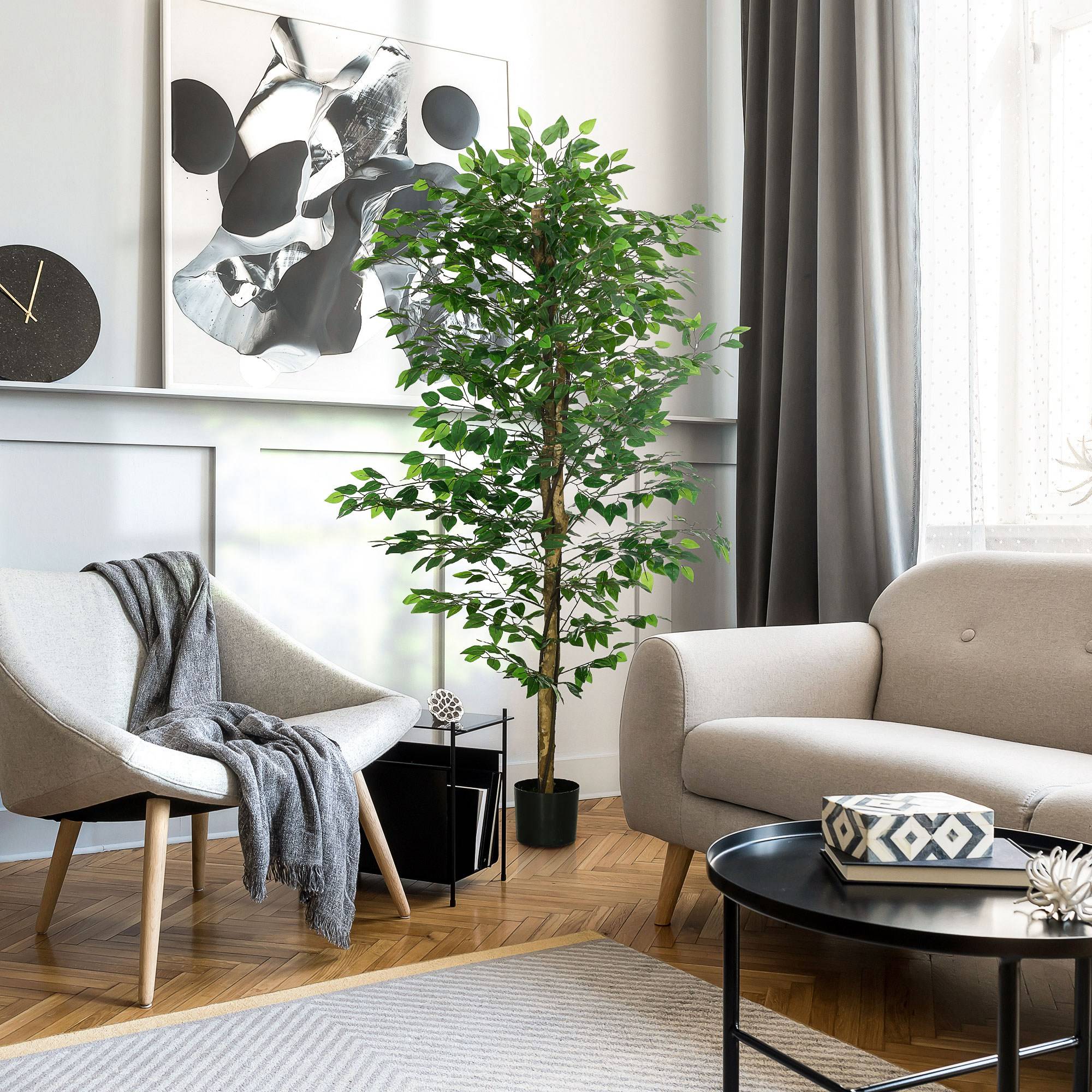 Sans Marque - Ficus artificiel, réaliste, facile d'entretien, pot inclus, 180 cm, vert - Image 4