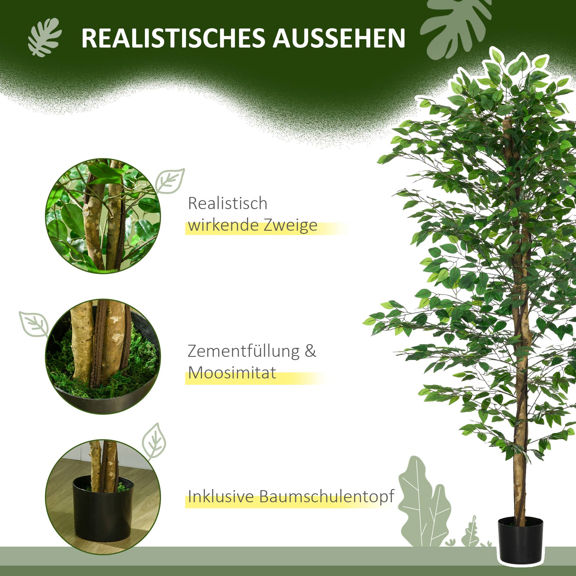 Sans Marque - Ficus artificiel, réaliste, facile d'entretien, pot inclus, 180 cm, vert - Image 6