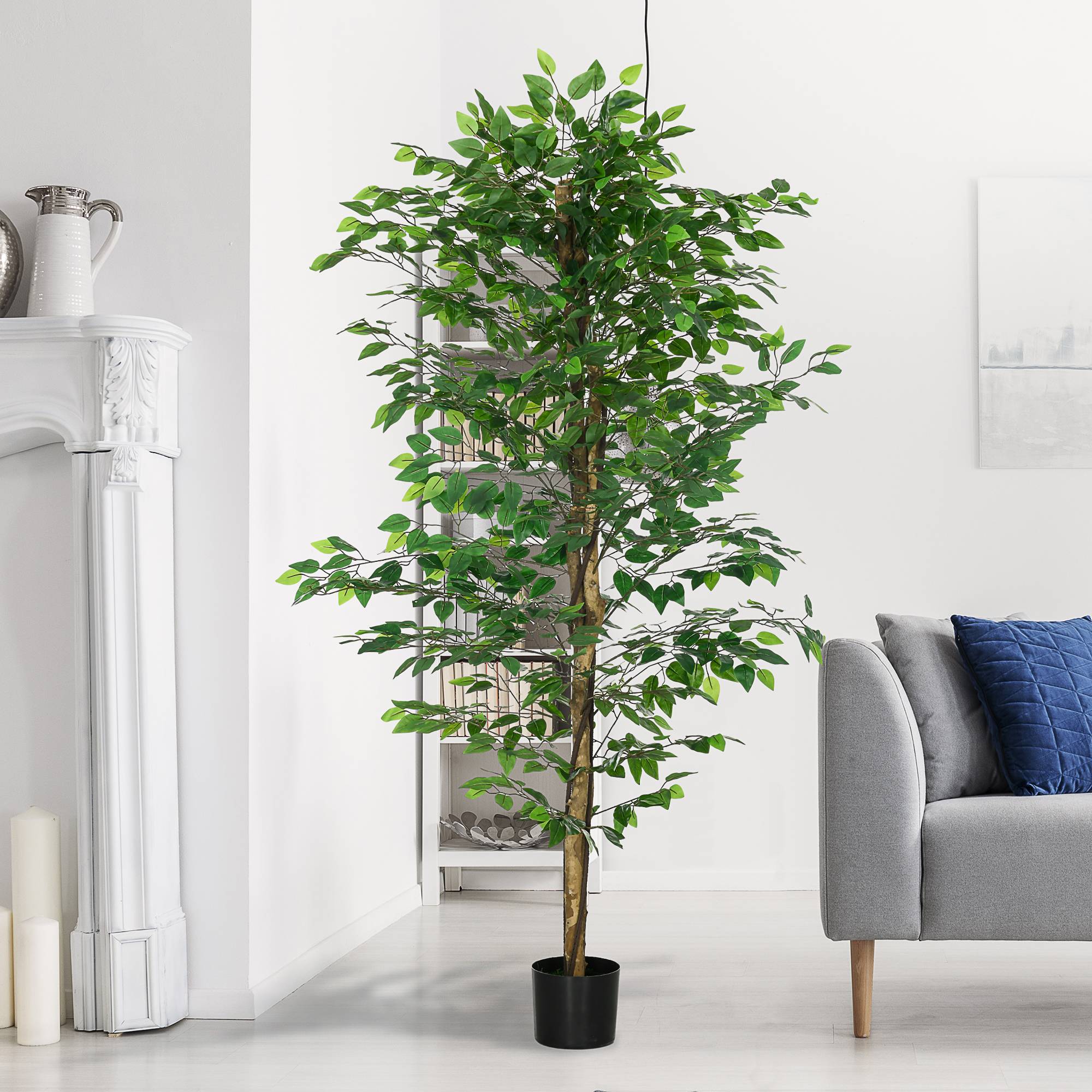 Sans Marque - Ficus artificiel, réaliste, facile d'entretien, pot inclus, 180 cm, vert - Image 8