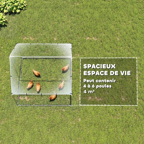 Enclos poulailler extérieur 4 m², parc grillagé - acier galvanisé Ø19mm - bâche Oxford 420D anti-UV 200x200x200cm argent - Image 6
