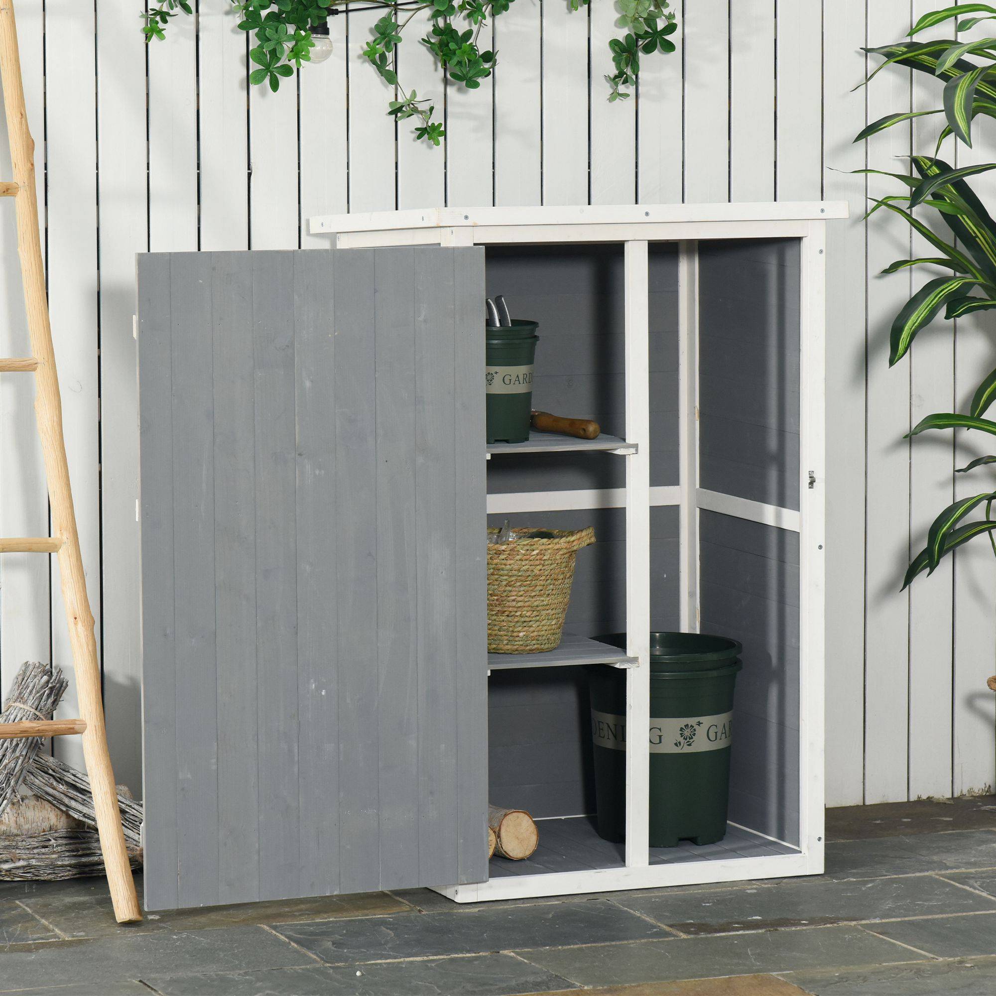 Armoire de Jardin Bois Sapin Rangement Outils Extérieur Toit Bitumé 2 Étagères Noir 75x56x115cm - ComfortXL Outdoor Living - Image 1