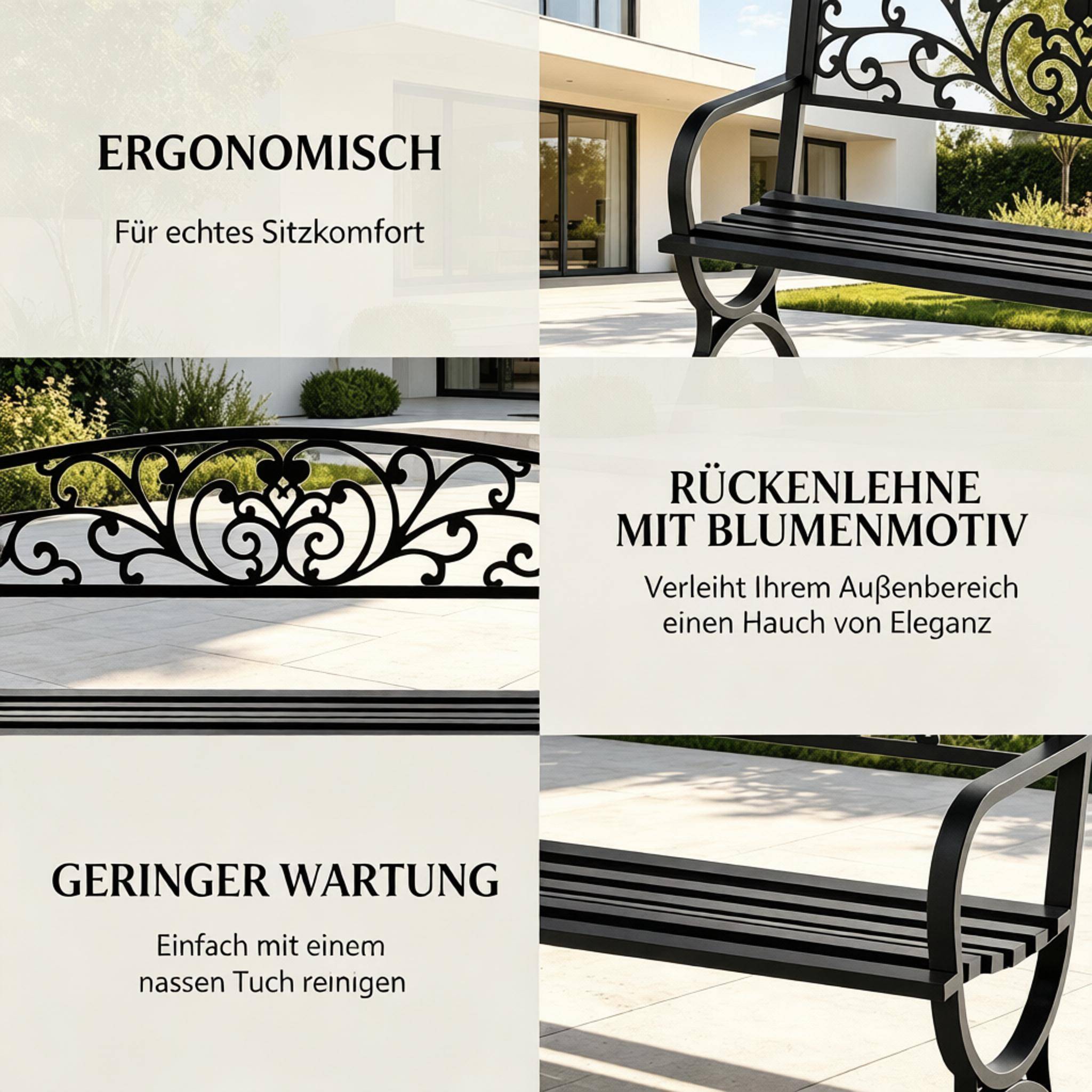 ComfortXL - Banc de jardin acier et fonte noir 127 cm 2 places dossier ornemental terrasse - ComfortXL Outdoor Living - Image 3