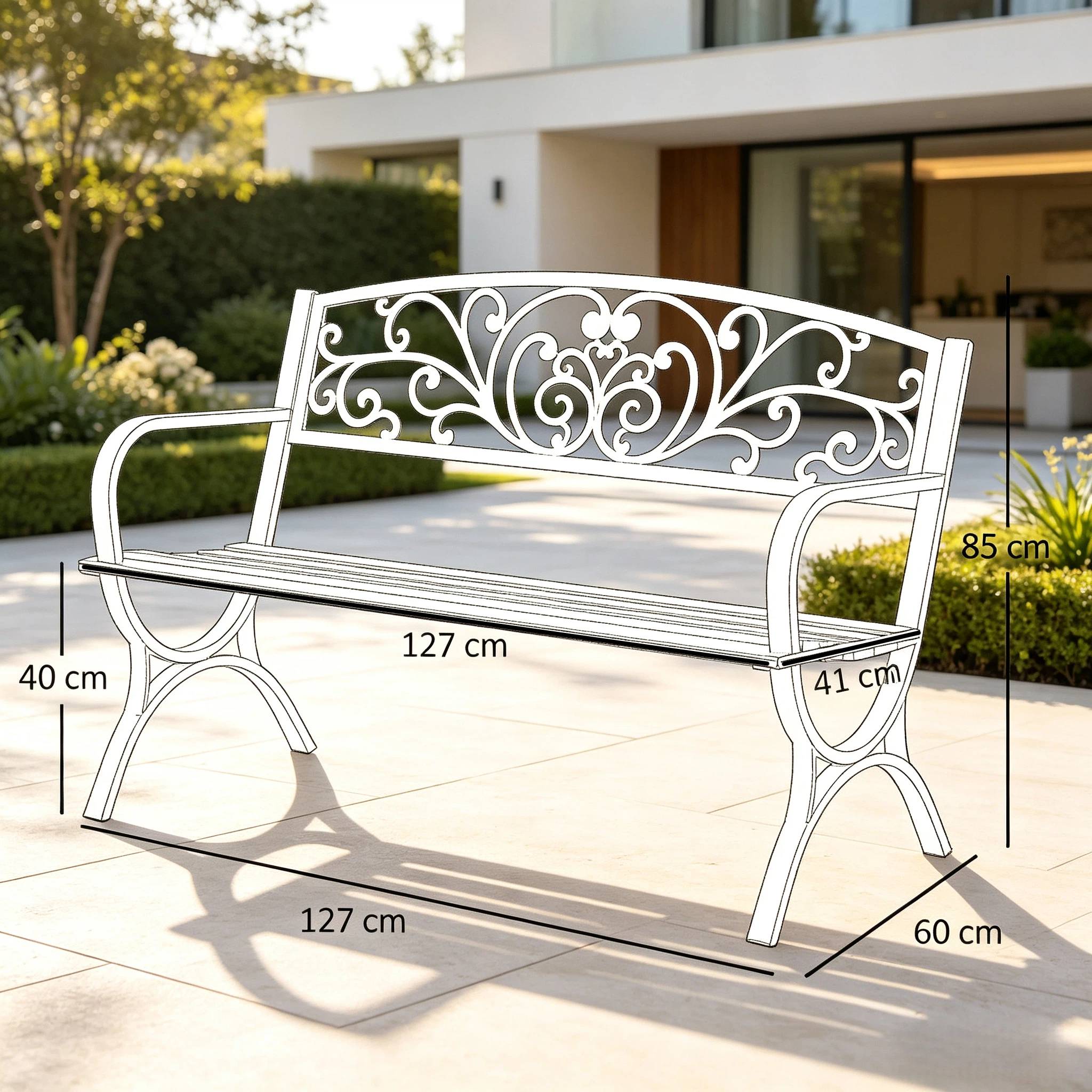 ComfortXL - Banc de jardin acier et fonte noir 127 cm 2 places dossier ornemental terrasse - ComfortXL Outdoor Living - Image 5