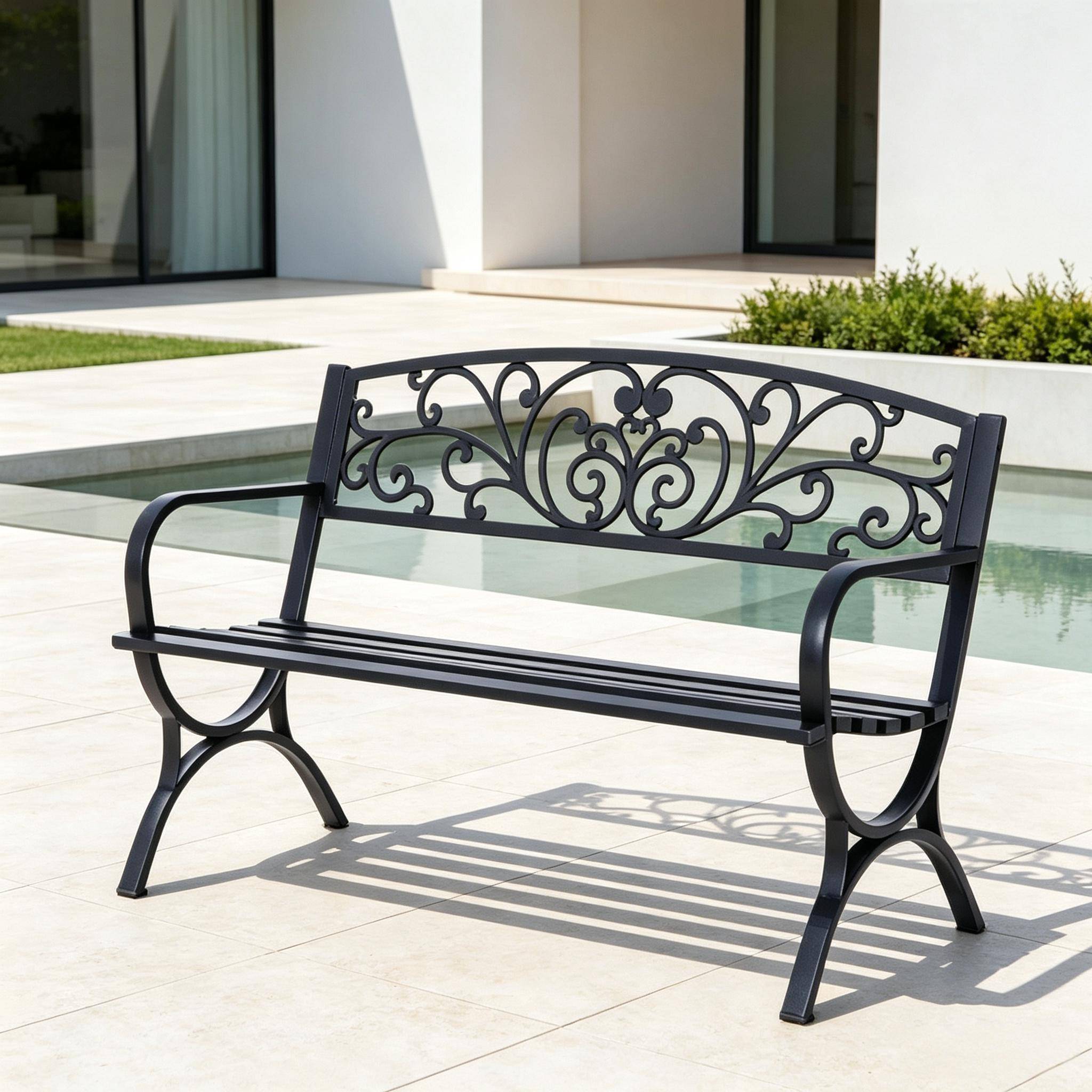 ComfortXL - Banc de jardin acier et fonte noir 127 cm 2 places dossier ornemental terrasse - ComfortXL Outdoor Living - Image 7