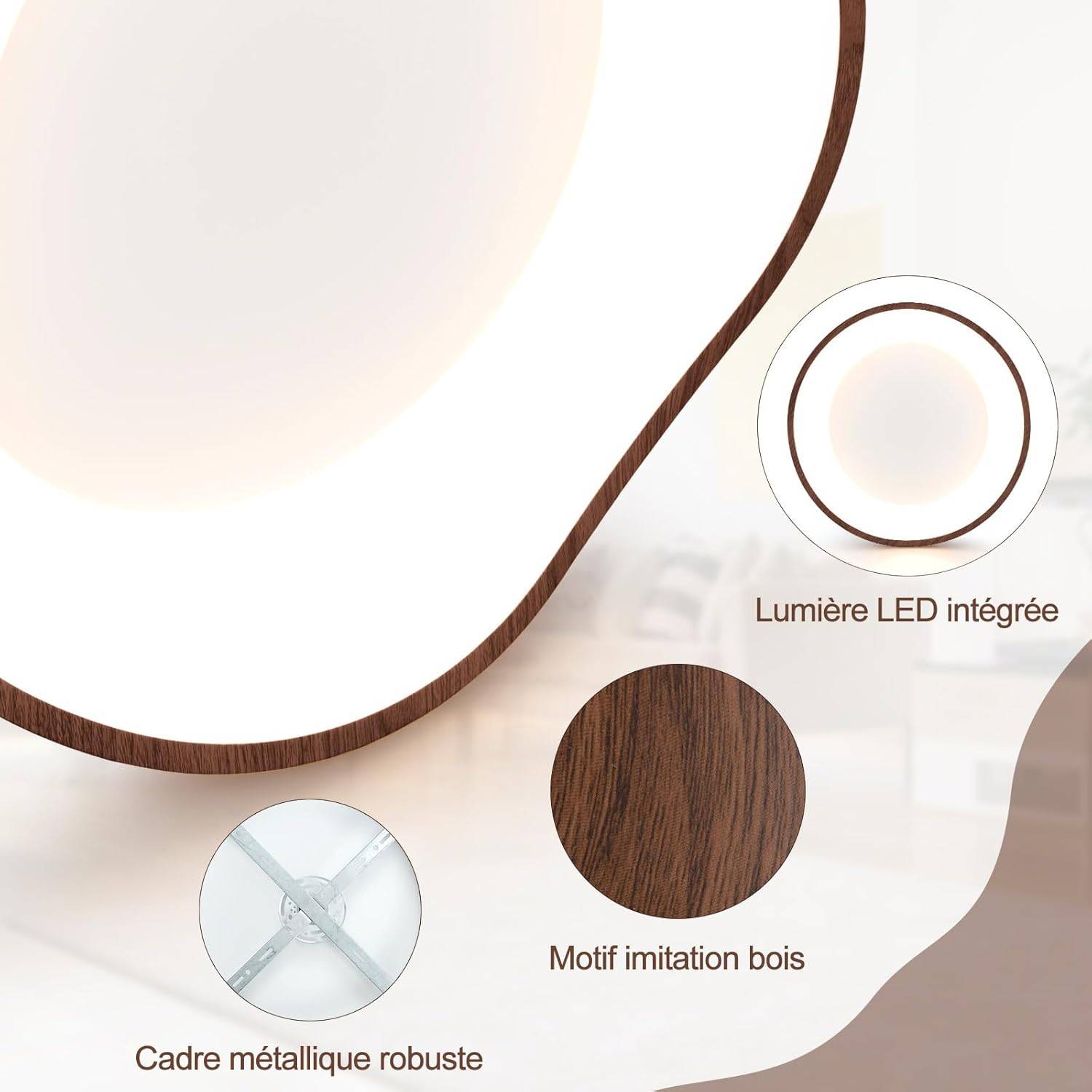 Plafonnier LED 24W, Éclairage de Plafond 3000K à Lumière Chaude, pour Chambre, Ø41,5CM, Marron - Image 5