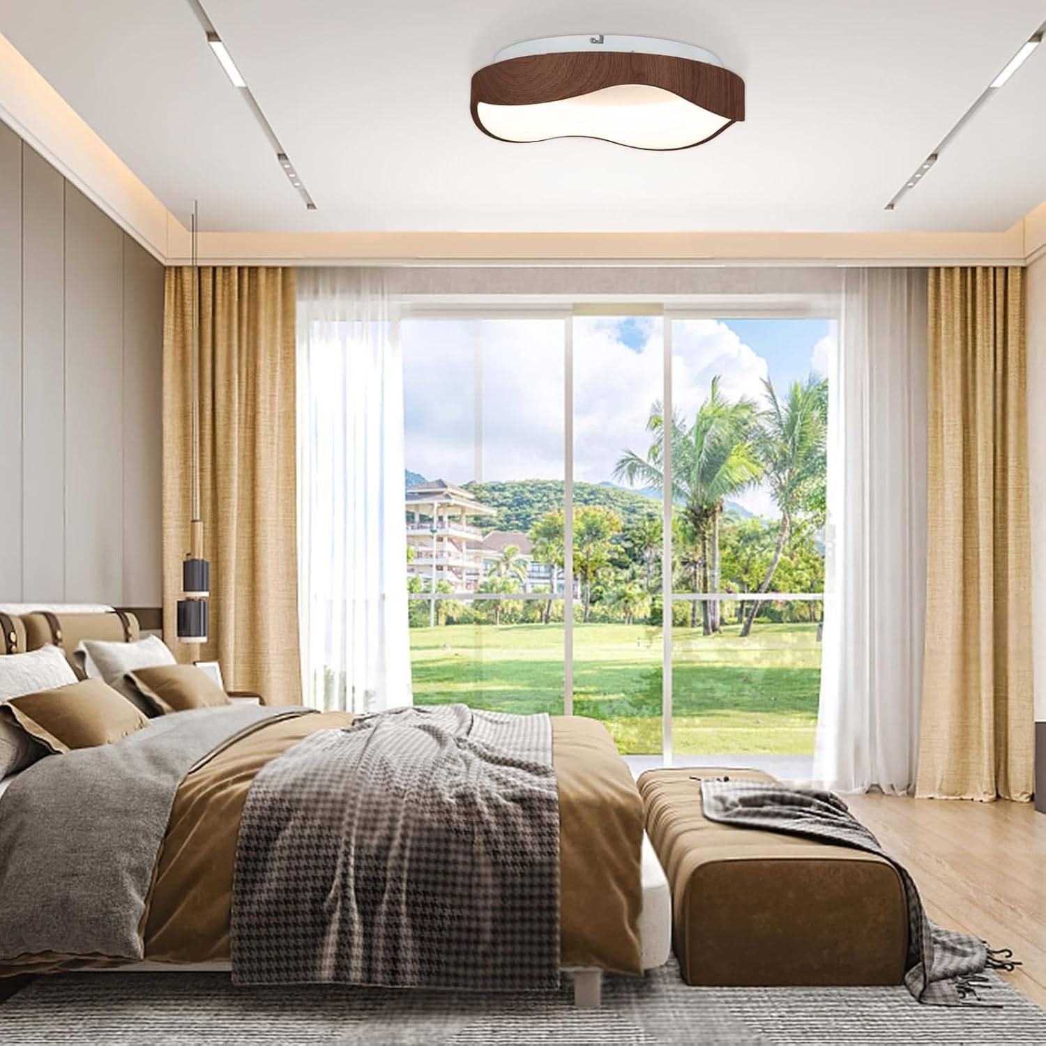 Plafonnier LED 24W, Éclairage de Plafond 3000K à Lumière Chaude, pour Chambre, Ø41,5CM, Marron - Image 3